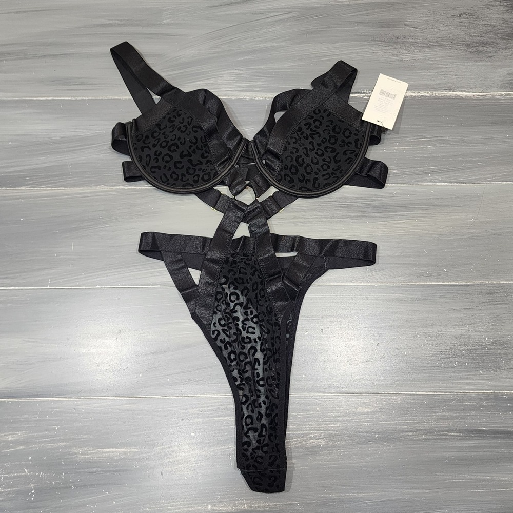 Oh La La Cheri Wild‎ and Free Teddy Mesh Strappy Bodysuit Black Size L/XL